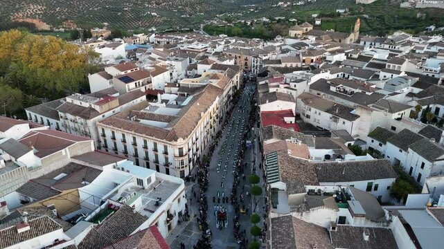 Semana Santa en Priego de C&oacute;rdoba. Pasos en vista de drone.