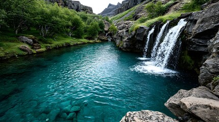 Fototapeta premium Icelandic river cascading into a turquoise pool.