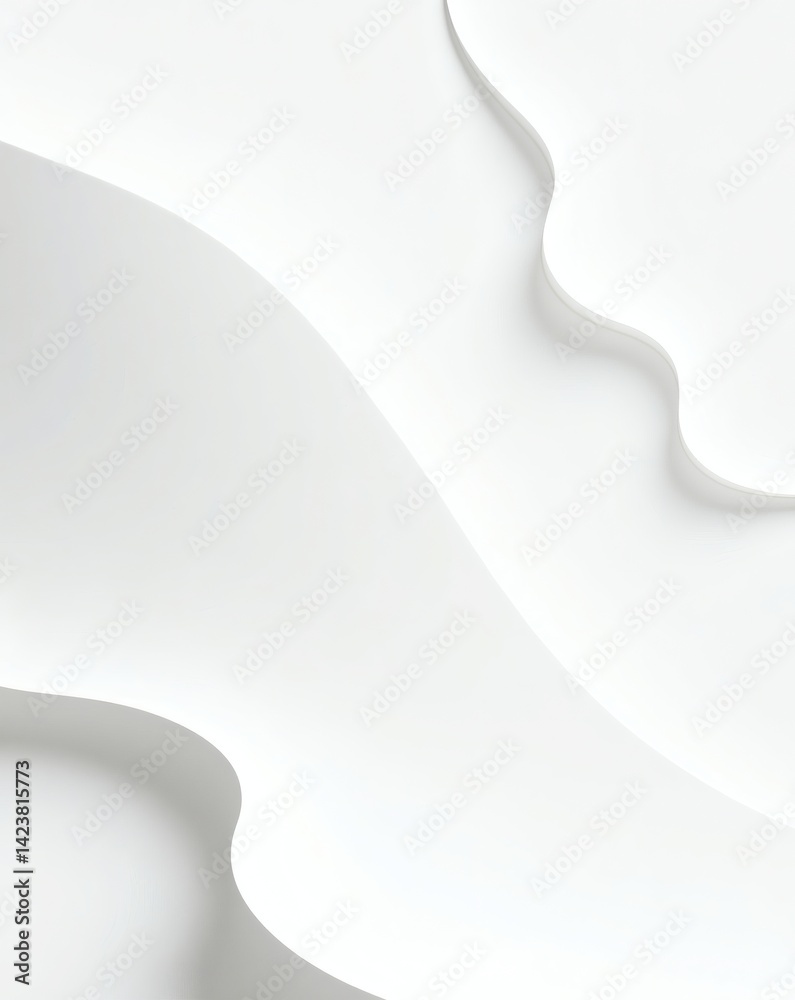 Poster abstract forms of curving white paper layers, creating shadows and adding depth