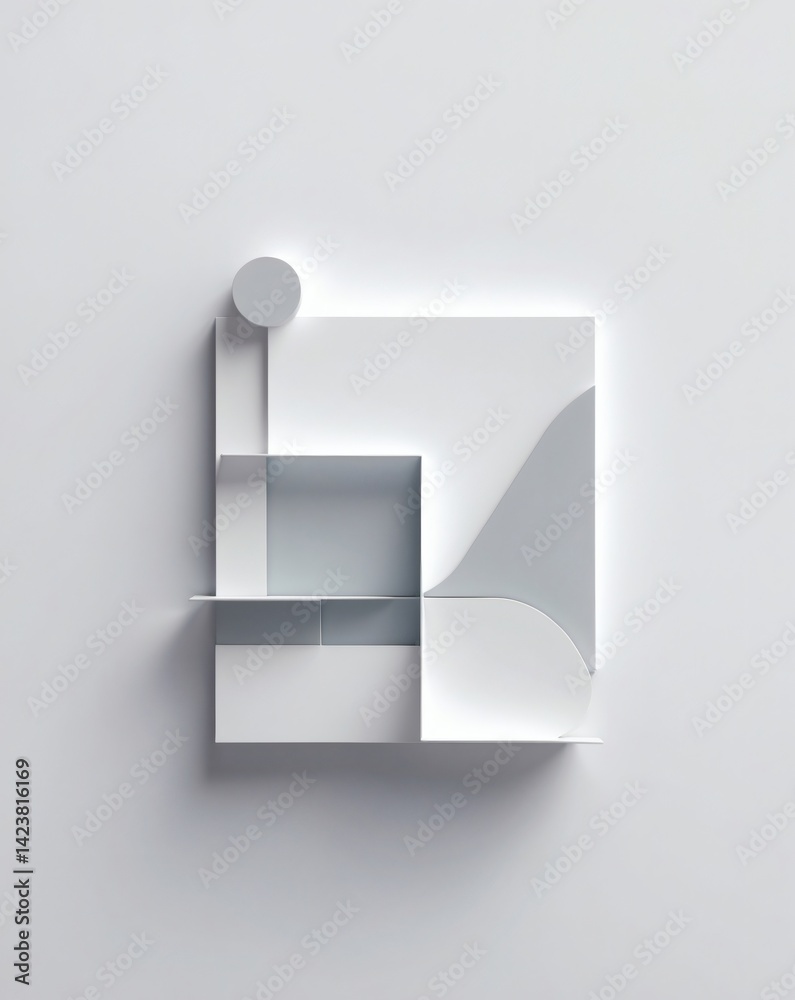 Poster geometric abstract design on a wall with a minimalist style, featuring a balance of shapes and tones