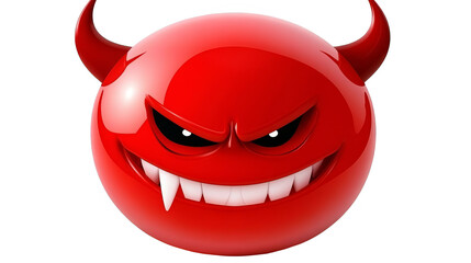 3D Illustration Of A Red Devil Face With Horns And Sharp Teeth On Transparent Background