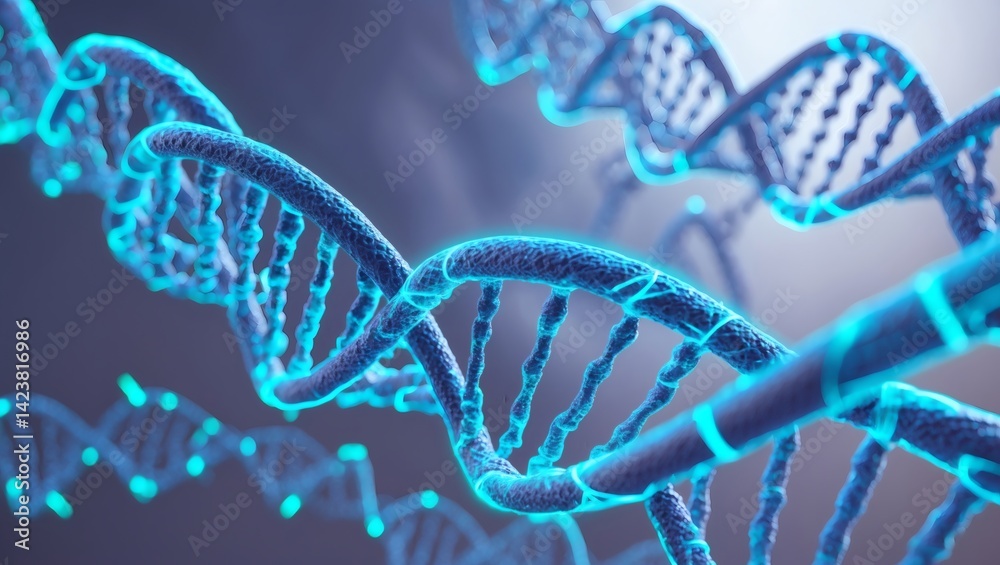 Poster a captivating display of a double helix dna structure, illuminated with vibrant blue hues, set again
