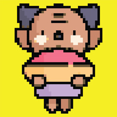 Pixel Art Oni Ghost Icon, Japanese Demon Design