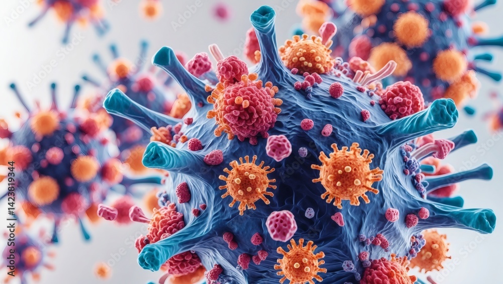 Aufkleber A detailed, colorful representation of a microscopic virus. A striking visualization of the structure of the pathogen.  The virus features a complex.