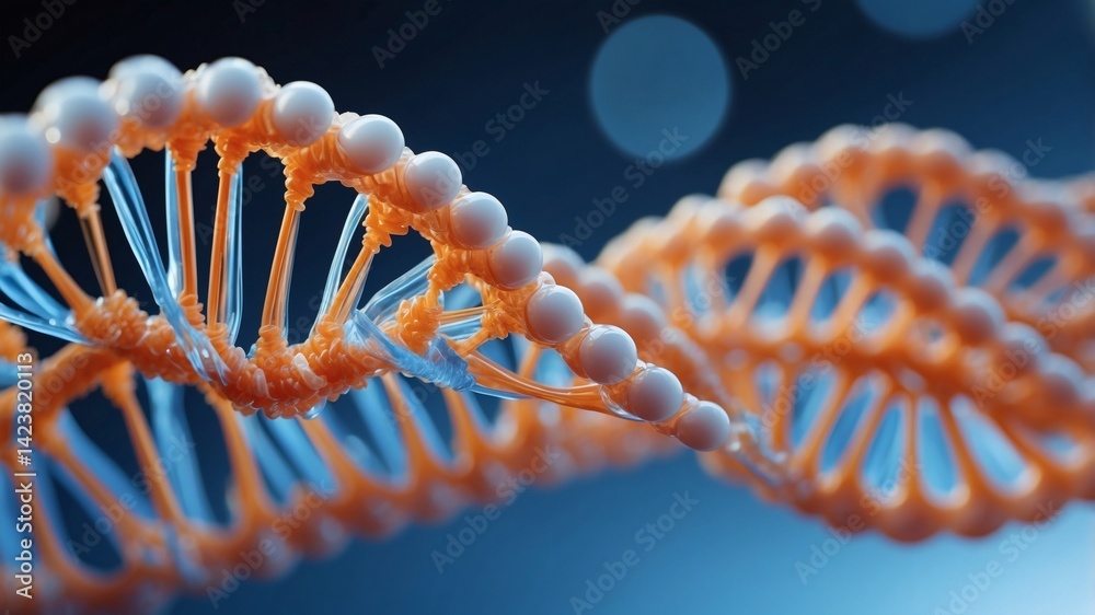 Poster An eye-catching macro shot of DNA molecule showing its intricate structure