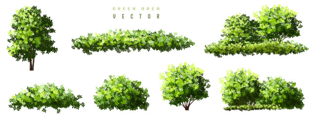 Vertor set of green tree,plants side view for landscape elevations,element for backdrop,eco environment concept design,watercolor greenery scene,shrub