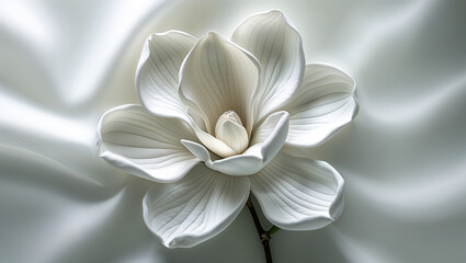 Elegant White Magnolia Blossom Resting On Soft Silk Background