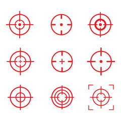 Set of Red Target and Crosshair Icon Designs on a White Background