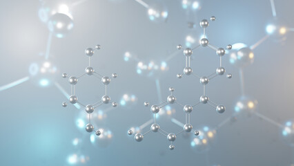 polyether ether ketone molecular structure, 3d model molecule, thermoplastic polymer structural chemical formula view from a microscope