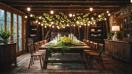 Fototapeta premium A rustic dining table wrapped in spring light