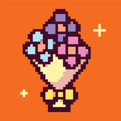 Pixel art icons for birthday celebration, fun and festive