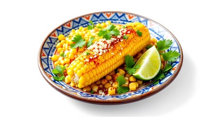 Mexican Grilled Corn Elotes with Cilantro, Lime, and Cheese Garnish