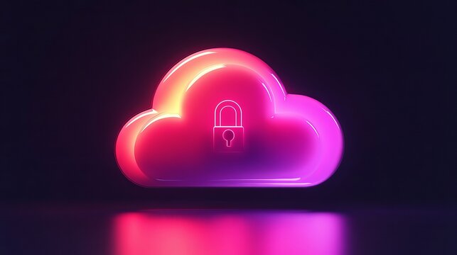 Secure Cloud Data Protection Digital Neon Icon Pink Purple Gradient Glossy Technology Abstract Background Safe Internet Security Network Privacy Cloud Computing Secure Server Advanced Encryption      