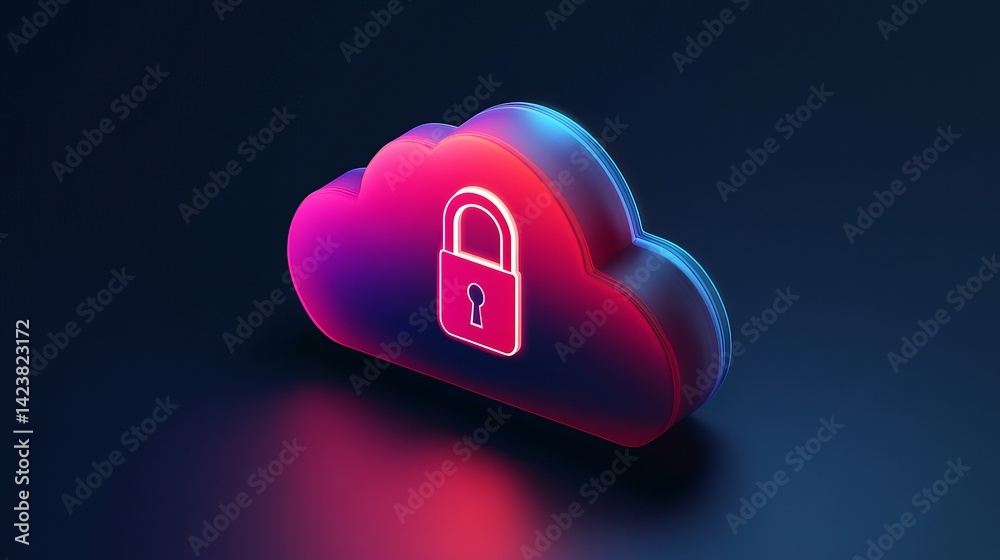 Poster secure cloud data protection neon pink blue gradient digital art modern technology network safety pa