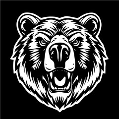 Bear face logo, heavy lines and powerful presence, perfect for streetwear or sports branding.