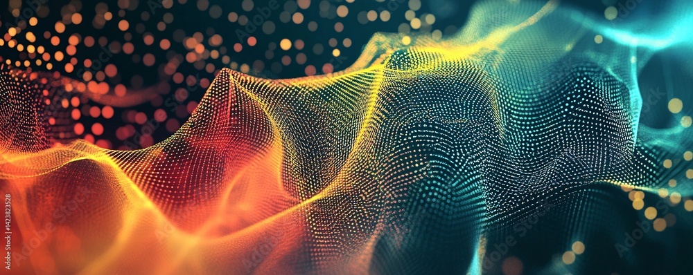 Fototapete Abstract colorful particle background flowing in cyberspace