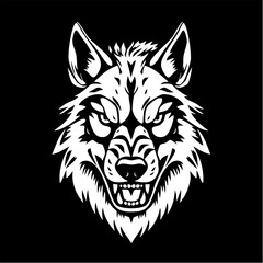 Wolf face logo in bold vector lines, fierce and sharp, perfect for eSports or branding.