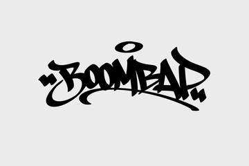 Graffiti tag text “Boombap” in bold street art style. Hand-drawn vector lettering with raw hip hop vibe and retro flair. Isolated on white background, perfect for design, print, or digital media.