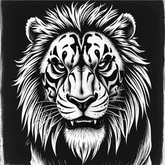 Fototapeta premium Battle Scarred Lion tribal-style scars, intense expression