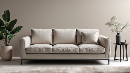 A sleek minimalist sofa in neutral tones that defines modern comfort