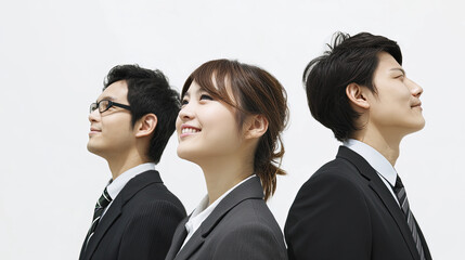 笑顔で見上げるビジネスマン