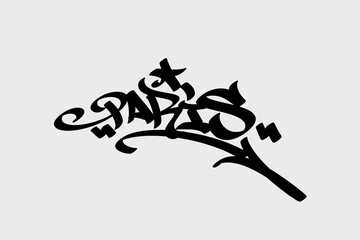 Paris graffiti tag in expressive street art style. Vector illustration with bold lettering on white background, ideal for urban design, travel themes, and creative artwork.