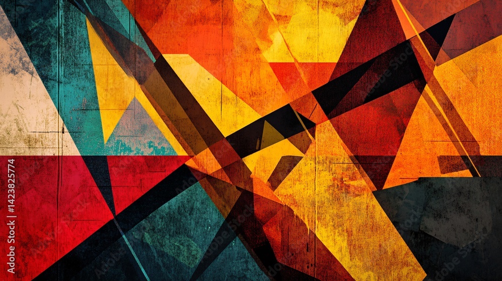 Poster Abstract geometric background showing variety of triangles and colors