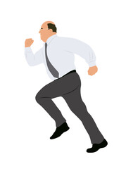 Aged businessman running. Confident man in formal outfit full length side view. Flat vector realistic illustration isolated on white background.