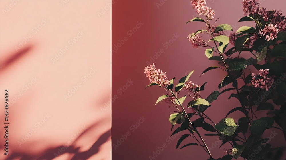 Aufkleber lilac tree casting shadows on a geometric wall background