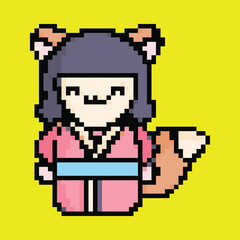 Pixel Art Oni Ghost Icon, Japanese Demon Design