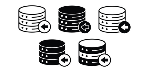 Database Import Icons Black and White Symbols with Left Arrow Vector Design