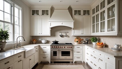 Clean lines neutral tones and quiet elegance fill this kitchen