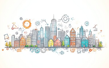 Fototapeta premium Innovative town design sketch with houses