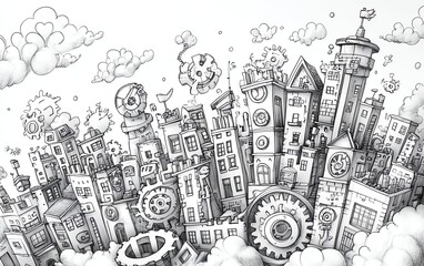 Fototapeta premium Innovative town design sketch with houses