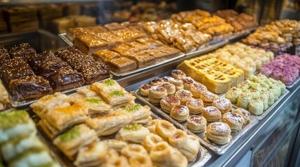 A delicious selection of pastries and desserts displayed for sale