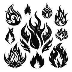 Set of fire flame vector icons. Collection of fire and flame icons. Bonfire icons, flaming elements.