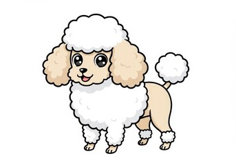 Cute cartoon Poodle dog with puffy haircut against white background