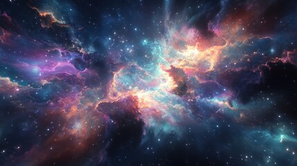 Fototapeta premium A colorful view of a bright and radiant nebula landscape