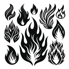 Set of fire flame vector icons. Collection of fire and flame icons. Bonfire icons, flaming elements.