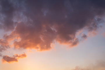 Beautiful Cloudscape During Sunset or Sunrise Hour with Colored Clouds in the Sky Panorama Background.