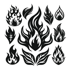 Set of fire flame vector icons. Collection of fire and flame icons. Bonfire icons, flaming elements.