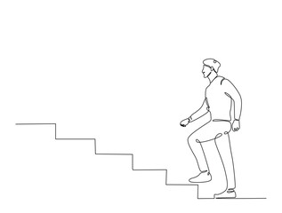 Continuous one line drawing of success business man walk on stair.  Business concept growth and the progress to success illustration. Editable vector.