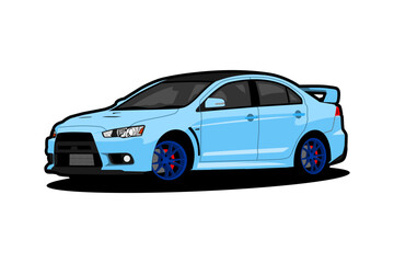 vector illustration blue sports sedan racing car with racing wheels