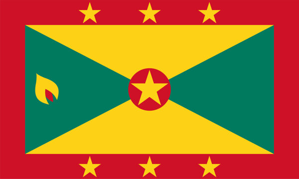 The flag of Grenada with precise proportions and authentic colors. Vector illustration.