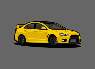 vector illustration yellow sports sedan racing car with racing wheels © MadeDirgaPepe