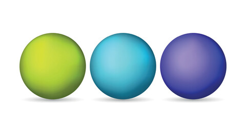 Set with glass colorful balls. Glossy realistic ball, 3D abstract vector illustration highlighted on a white background. Big metal bubble with shadow.