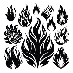 Set of fire flame vector icons. Collection of fire and flame icons. Bonfire icons, flaming elements.