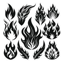 Set of fire flame vector icons. Collection of fire and flame icons. Bonfire icons, flaming elements.