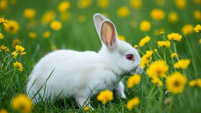 白ウサギ 黄花畑 春日和 穏やか