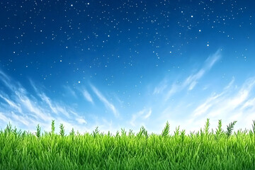 Fototapeta premium Vibrant green grass field under a starry twilight sky